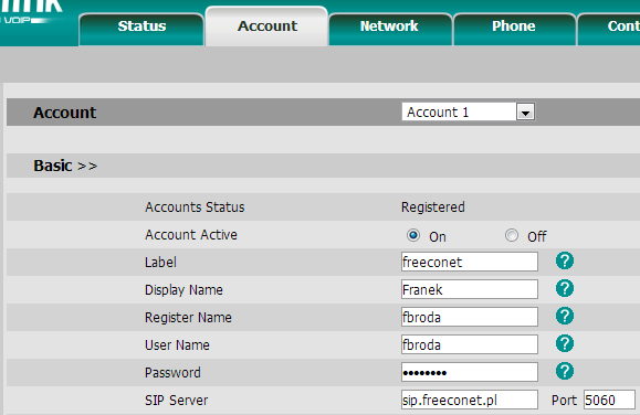 Zdjęcie 4 okno konfiguracji konta SIP.