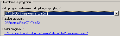 Należy wskazać miejsce w którym zostanie zainstalowany program (proponowana jest lokalizacja: c:\program files\zt\tele32), oraz miejsce z którego w menu Start będzie uruchamiany program.