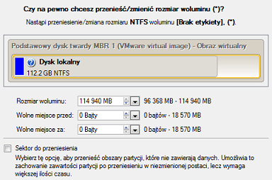 87 7. W otwartym oknie dialogowym przesuń prawą krawędź partycji do prawego końca, w ten sposób zwiększysz jej rozmiar. 8. Zastosuj wszystkie zmiany.