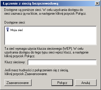 W panelu sterowania Wireless Zero Config (kliknij dwukrotnie ikonę W w zasobniku systemowym): 1. Wyłącz opcję 802.1x. 2. Włącz opcję WEP. 3. Usuń zaznaczenie pola wyboru Otrzymuję klucz automatycznie.