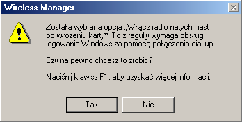 Karta Zasilanie radia Karta ta pozwala regulować stan przekaźnika radiowego. Włącz radio natychmiast po włożeniu karty Tego pola wyboru w normalnych warunkach nie należy zaznaczać.