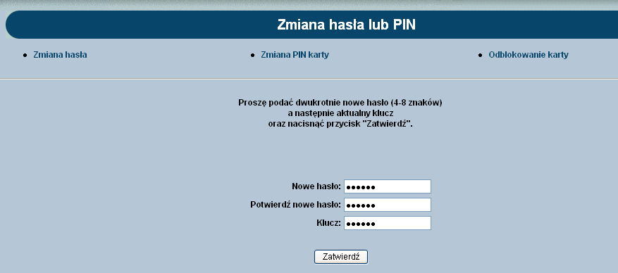 Rys. 48 Zmiana hasła Po poprawnej zmianie hasła pojawi się komunikat: Rys. 49 Udana zmiana hasła 7.1.