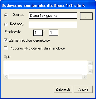 2/5 Okno wyświetlane po naciśnięciu przycisków Dodaj lub Edytuj wygląda w obu przypadkach analogicznie, i składa się z następujących pól: - Dwa przyciski radiowe umieszczone obok pól edycyjnych