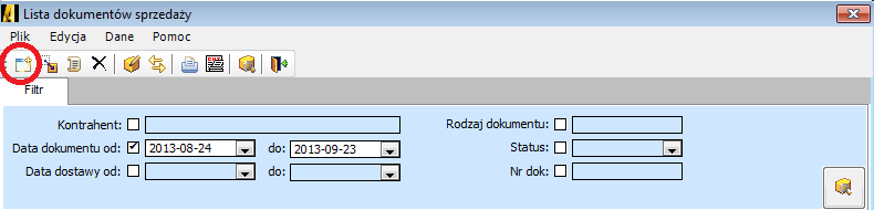 17. DOKUMENT SPRZEDAŻY - FAKTURA VAT Należy wejść w oknie głównym w DOKUMENTY z listy wybieramy SPRZEDAŻ Otworzy się okno lista dokumentów sprzedaży,gdzie pojawiać się będą wystawione już dokumenty