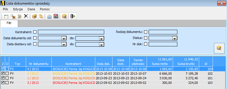 Na liście dokumentów sprzedaży obok każdego wystawionego dokumentu widoczne są dwa kwadraciki KWADRACIK "Z" - oznacza, ze dokument został zatwierdzony KWADRACIK "O" - oznacza, ze dokument został