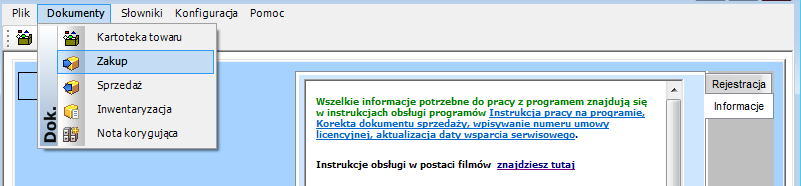 W oknie lista dokumentów zakupu wybieramy ikonę z symbolem białej kartki DODAJ NOWĄ POZYCJĘ Otworzy się faktura RR.