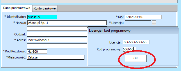 Kod pocztowy i Miejscowość - należy wpisać zgodnie z danymi firmy NIP -program zawiera funkcję sprawdzania poprawności wpisywanego numeru NIP.