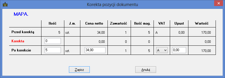 Rys. 77. Zawartość korekty faktury VAT zakupu. Rys. 78. Okno korygowania pozycji faktury VAT zakupu.