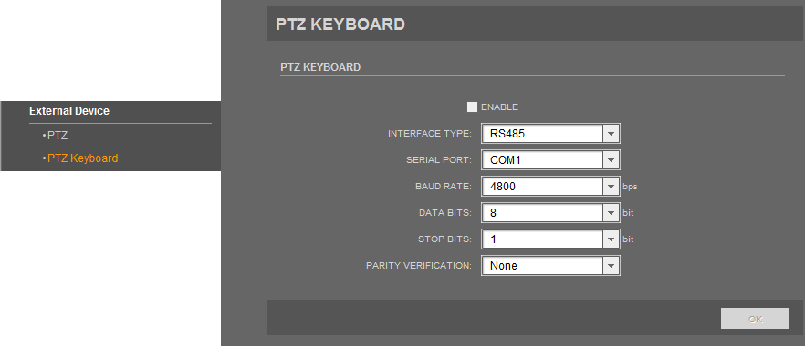 NVIP-1DN5000V/IR-1P User s manual ver.1.1 WWW INTERFACE - WORKING WITH IP CAMERA 4.6. External Device 4.6.1. PTZ Option not available.