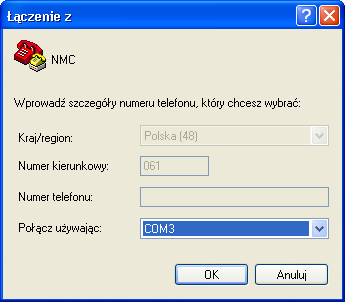 6. Wpisać nazwę i wybrać ikonę dla połączenia. 7. Wybrać właściwy port szeregowy dla połączenia. 8.