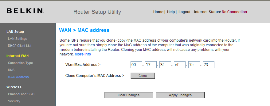 Alternatywna metoda konfiguracji Konfiguracja adresu MAC w sieci WAN Każde urządzenie sieciowe, takie jak karta, adapter lub router, ma własny numer seryjny adres MAC (Media Access Controller).