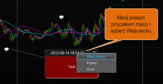 Wszystkie dodane przez inwestora komentarze mogą być dowolnie przesuwane na wykresie, minimalizowane i usuwane.