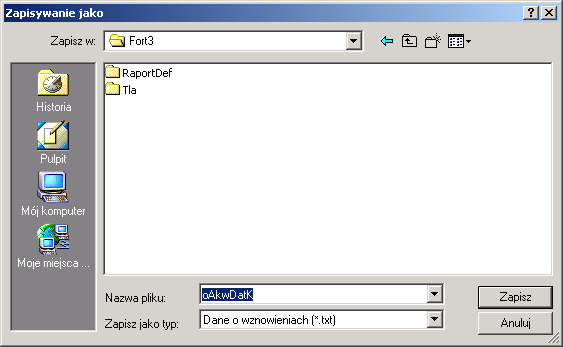 Tak jak w przypadku exportu tekstowego rat moŝna przy zapisie pliku zmienić jego nazwę i lokalizację.