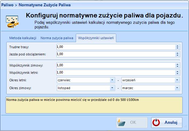 Trudne trasy - współczynnik umożliwiający wzięcie pod uwagę faktu, że pojazd porusza się głównie po trudnych trasach (np. drogi górskie).