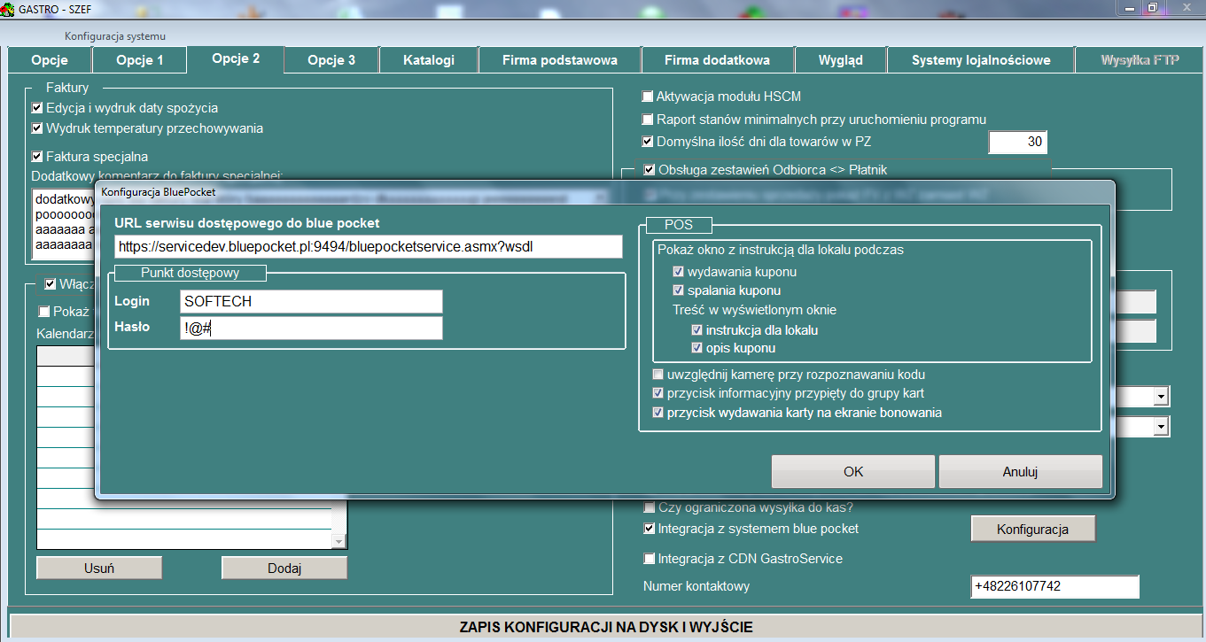 II. Konfiguracja. Wymogiem działania blue pocket jest pełne połączenie SQL.