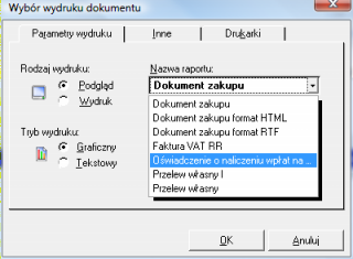 Forte Handel 2 / 14 promocji rolnej, w definicji typów dokumentów dotyczących zakupu krajowego dodano parametr Naliczaj wpłaty na fundusze promocji rolnej i pomniejszaj wartość rozrachunku.