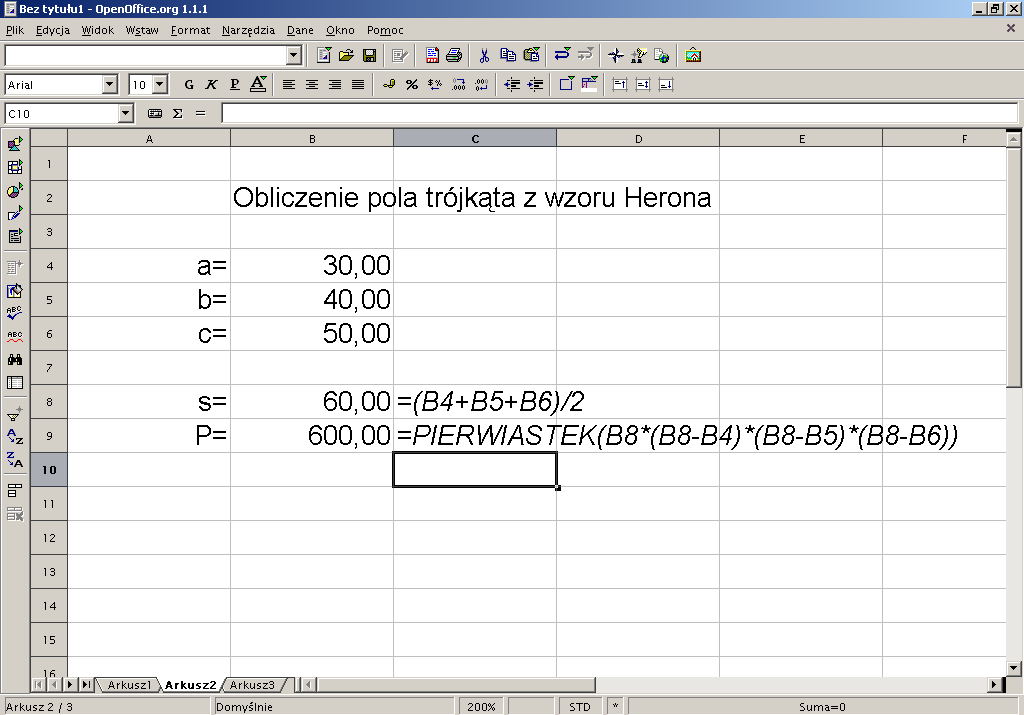 3.2 Oblczene pola trójkąta wzór Herona.