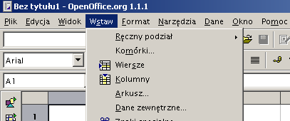 .2 Struktura arkusza Arkusz kalkulacyjny podzelony jest na wersze kolumny. Wersze są numerowane lczbam od do 32000, a kolumny oznaczono lteram alfabetu łacńskego A, B, C,..., Z, AA, AB,..., AZ,.