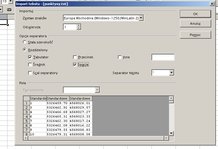 po klknęu myszą na nazwę plku na Otwórz wdzmy okno dalogowe Import tekstu : Tu ustawa sę opcje