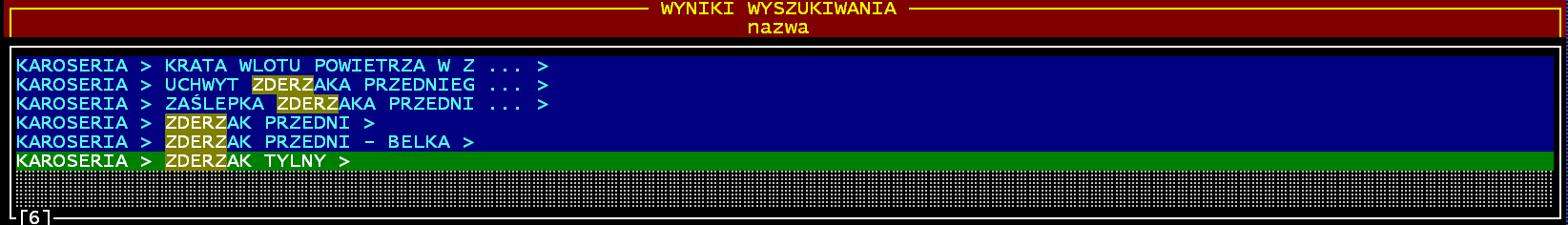 lub wpisując pierwsze litery marki samochodu. Wybieramy przykładowo VW Golf III (patrz rys.), wciskamy ENTER. Pokaże nam się struktura towarów powiązanych z danym samochodem.