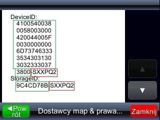 Uwaga - upgrade map może odbyd się WYŁĄCZNIE w oparciu Device ID.