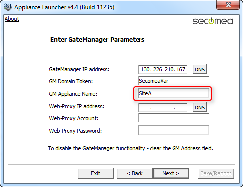 Instalator SiteManagera 10. Jako GM Appliance Name podaj dowolną znaczącą nazwę pozwalającą ci na łatwe rozpoznanie SiteManagera, np.