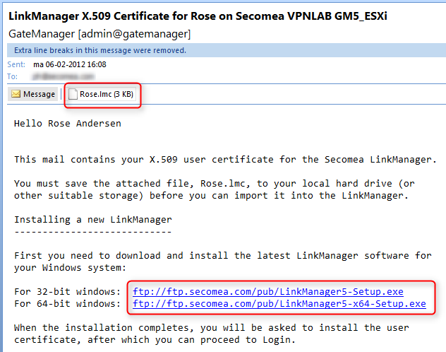 UŜytkownik LinkManager 4. ROLA: Użytkownik LinkManager 4.1. Zainstaluj LinkManager 23. W poprzednim kroku wygenerowany został mail zawierający jako załącznik certyfikat LinkManagera (.lmc).