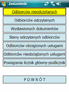 a. Sprawozdawczość Odbiorców nieodczytanych drukuje listę odbiorców, u których nie było jeszcze odczytu.