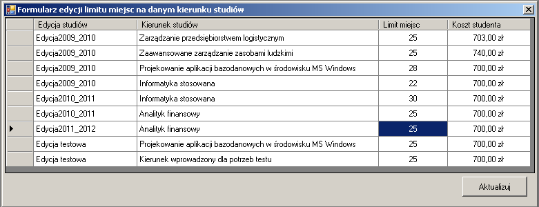 123 ' Instancja deklarowana jest interfejsem IEdycjaLimituMiejsc Private Sub btnaktualizuj_click(byval sender As System.Object, _ ByVal e As System.EventArgs) Handles btnaktualizuj.