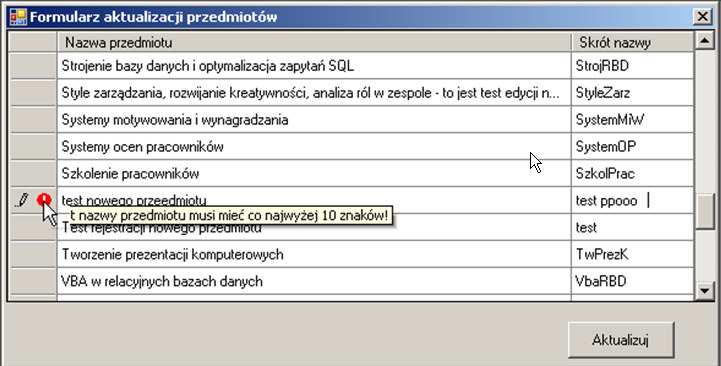 133 Po wprowadzeniu wszystkich koniecznych poprawek klik przycisku Aktualizuj