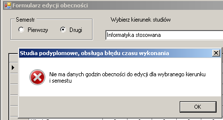 W przypadku, gdy dla wybranego semestru i kierunku nie ma