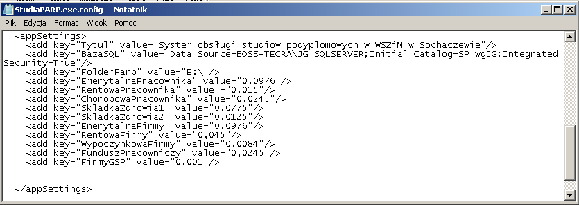 28 W kodzie procedury wykonywanej w momencie startu naszej aplikacji możemy odczytać wartości zmiennych konfiguracyjnych instrukcjami jak niżej. zmienna = ConfigurationSettings.