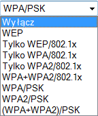 3.2.3 Ustawienia zabezpieczeń 1. W części WLAN, wybierz Ustawienia Zabezpieczeń. 2. Domyślnym trybem zabezpieczeń jest (WPA+WPA2)/PSK.