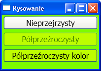 Transparency Sposoby na efekt przeźroczystości: Własność Opacity elementu (od 1 nieprzejrzysty do 0 całkowicie przeźroczysty). Opacity pędzla wówczas dotyczy tylko tego, co jest rysowane tym pędzlem.