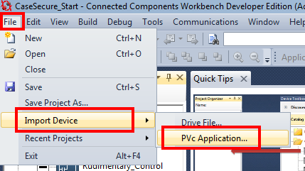 Wykorzystanie oprogramowania PanelView Component Development PVC Designer może zostać uruchomiony z poziomu Connected Components Workbench (CCW) i działa w jednej z zakładek okna.