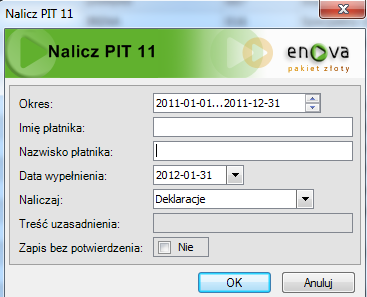 Deklaracje. Opcje pozwalają na seryjne naliczenie deklaracji PIT oraz korekt deklaracji PIT. Rys.