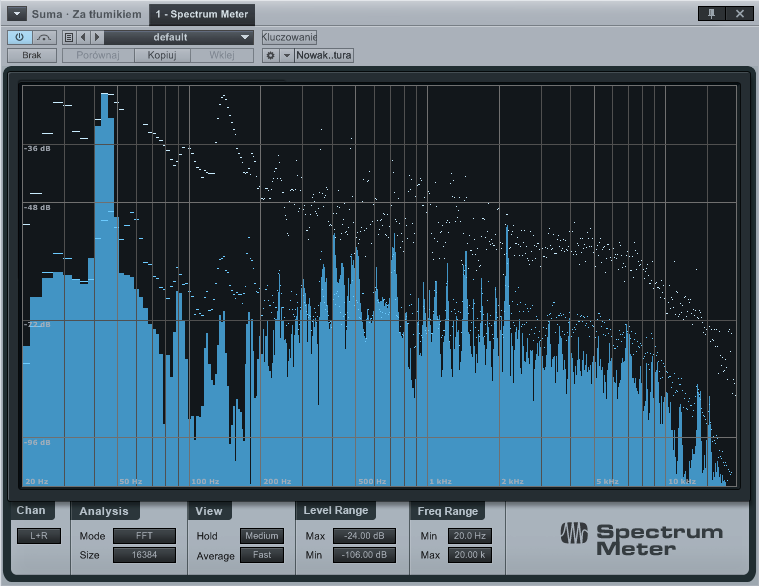 13.3.2 Spectrum Meter Miernik spektrum jest pmcny przy kreśleniu zakresu częsttliwści sygnału audi.