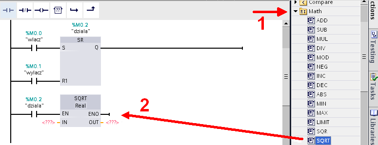 (np.z poziomu HMI) należy w nowej gałęzi umieścić styk czynny i przypisać do niego tag dziala (Rys.2.28).