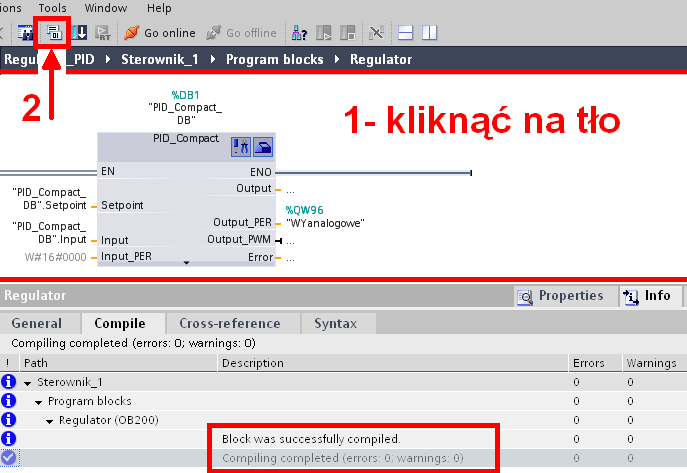 Rys. 2.40. Przypisanie zmiennych do sygnałów regulatora. Rys. 2.41.Kompilacja programu.