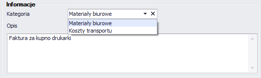 Dane dotyczące płatności są opcjonalne (ich uzupełnienie nie jest wymagane przy tworzeniu faktury kosztowej).