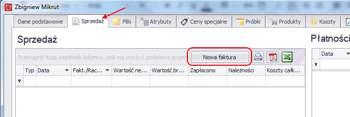 z menu programu po wybraniu Handel, a następnie Nowa faktura/rachunek bezpośrednio używając skrótu Alt + I na głównym widoku po wybraniu zakładki Handel, a następnie zakładki Faktury i