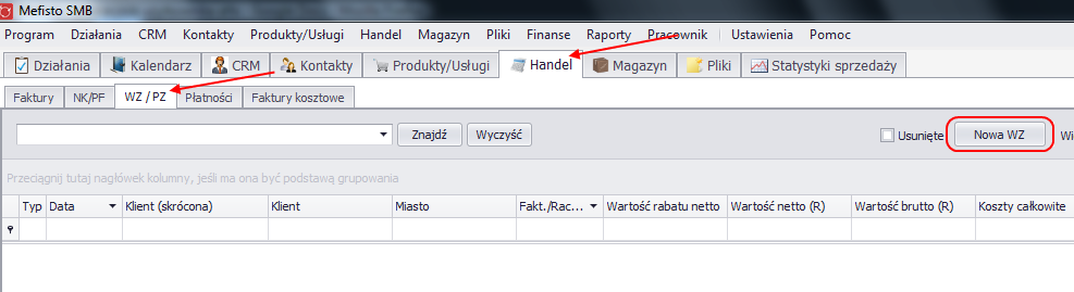 Proces tworzenia Faktury Pro-Forma jest podobny jak jak przy tworzeniu normalnej faktury. 4.7.3. WZ / PZ 4.7.3.1.