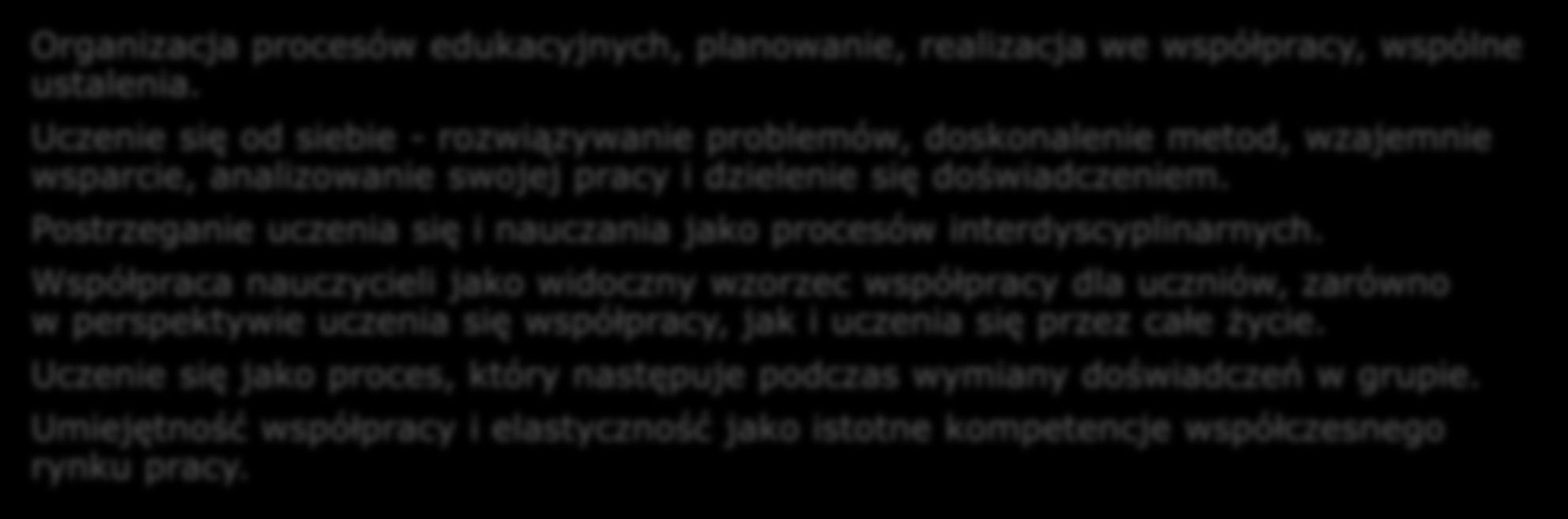 7. Nauczyciele współpracują w planowaniu i realizowaniu procesów edukacyjnych w wymaganiu mieści się: Organizacja procesów edukacyjnych, planowanie, realizacja we współpracy, wspólne ustalenia.