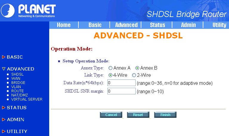 W modelu GRT-402 istotną rolę odgrywa odpowiednie skonfigurowanie zaawansowanej opcji SHDSL informującej urządzenie o ilości doprowadzonych linii.