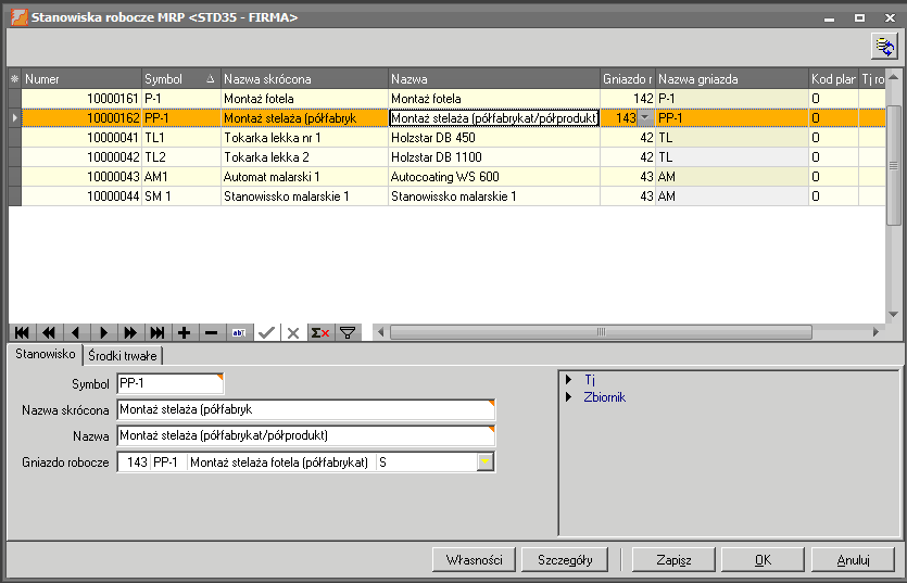 Dodajemy gniazdo np. P-1 Montaż fotela, PP-1 Montaż stelaża fotela (półprodukt/półfabrykat) Dopisujemy kolejne gniazda. 5.