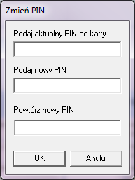 Podaj aktualny PIN do karty: Aktualnym PIN-em jest PIN domyślny BBBbbb222 Podaj nowy PIN: PIN indywidualny powinien zawierać minimum 8 znaków i spełniać następujące wymagania: minimum 1 wielka