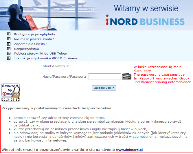 W celu odblokowania konta proszę o kontakt z konsultantem Banku pod numerem (022) 524 18 88 lub mailowo helpdesk@dnb.pl. System pamięta do 10 ostatnio wykorzystywanych haseł.