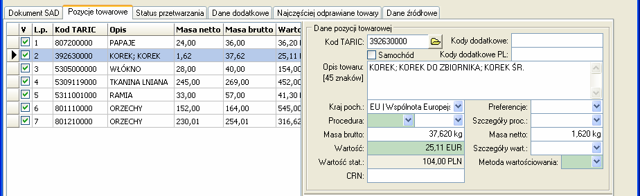 TARIC: Taryfa otworzy się na pozycji z takim kodem CN, jaki został przypisany danej pozycji towarowej.