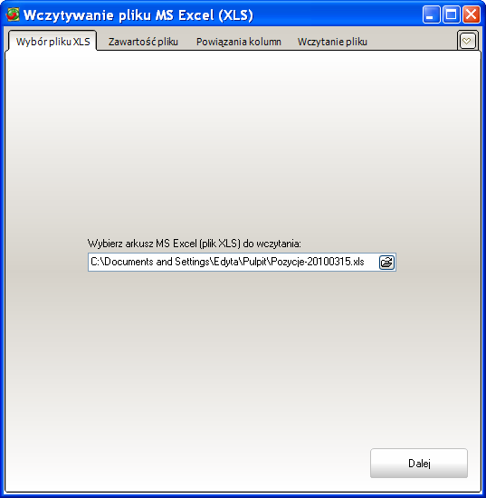 Po wciśnięciu przycisku otwiera się okno managera Windows. Wybieramy plik.