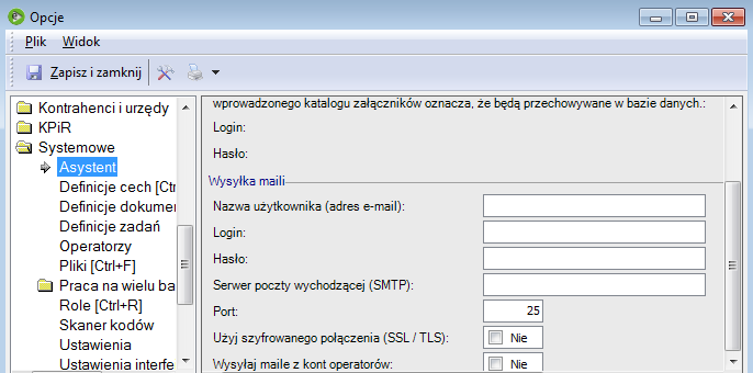 Wybór drukarki PDF w konfiguracji Parametry konta pocztowego W konfiguracji określamy parametry konta pocztowego, z którego wiadomości